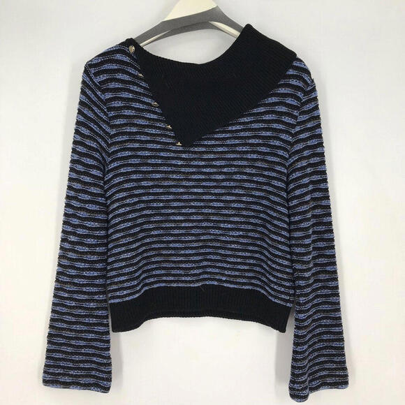Women's St John By Marie Gray Blue/Black Striped Sweater 12 - Picture 2 of 3